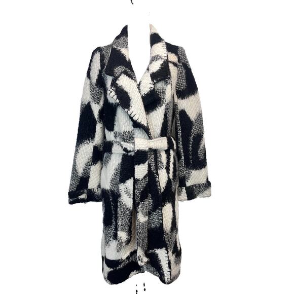 Anna Sui Jackets & Blazers - Anna Sui Coat sz Large Black White Mohair Wool Fuzzy Pockets Boho Long Boutique